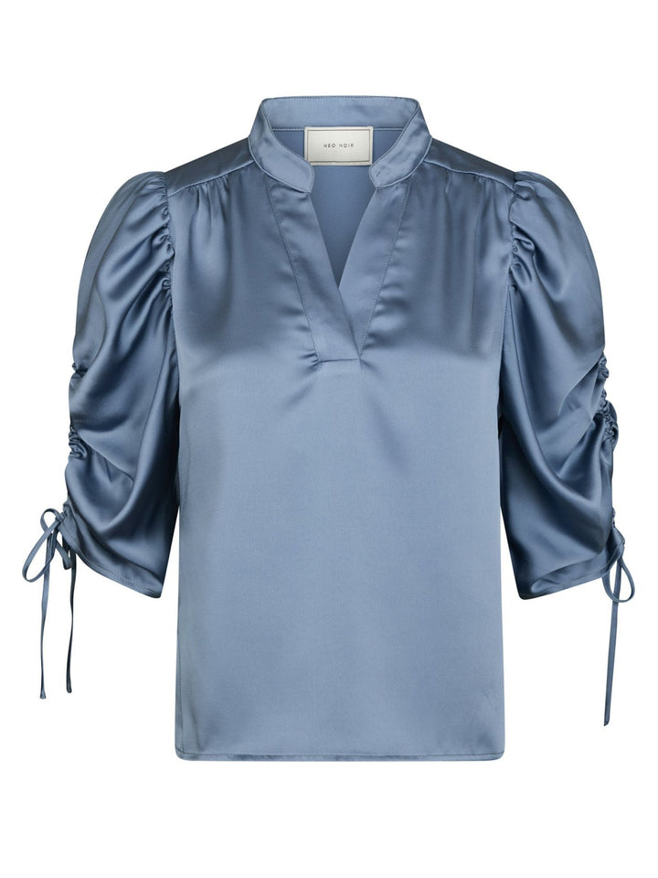 NEO NOIR Alvira Drapy Satin Blouse Dusty Blue