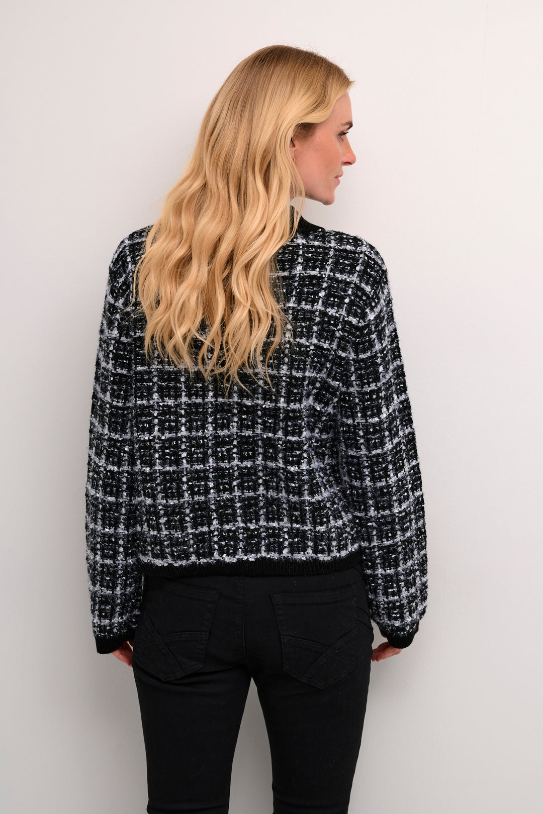 CREAM CRBilo Knit Cardigan Pitch Black Check