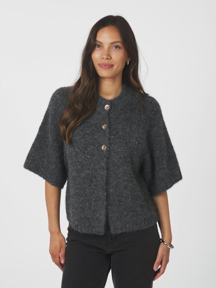 NEO NOIR Benuta Fluffy Knit Cardigan Antracit Melange