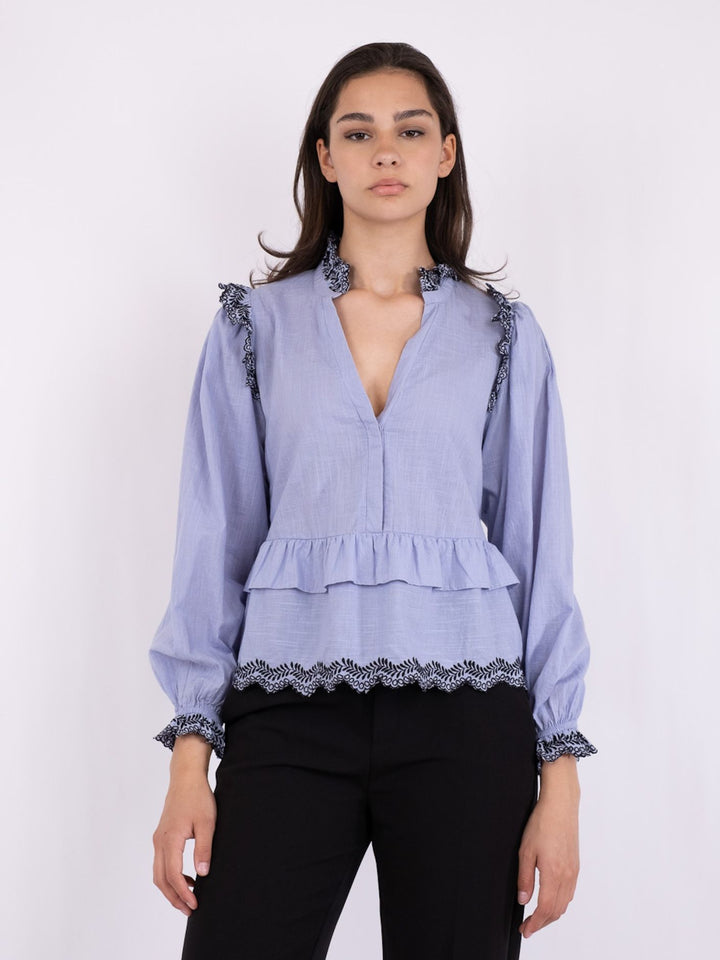 NEO NOIR Panama Embroidery Blouse Light Blue