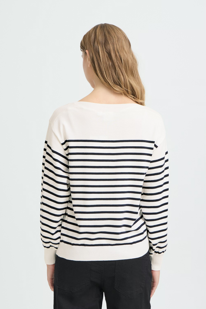 ICHI IHluls Boat Neck LS Solid+White Te Stripe