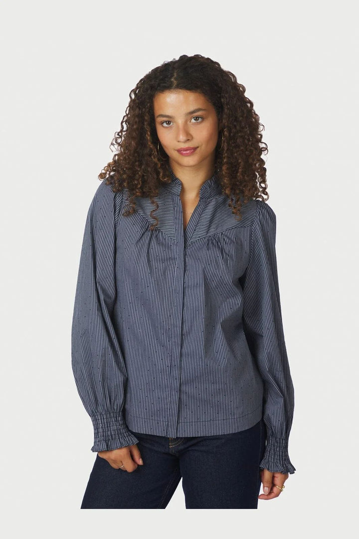 NEO NOIR Astrida Stripe Stone Blouse Navy