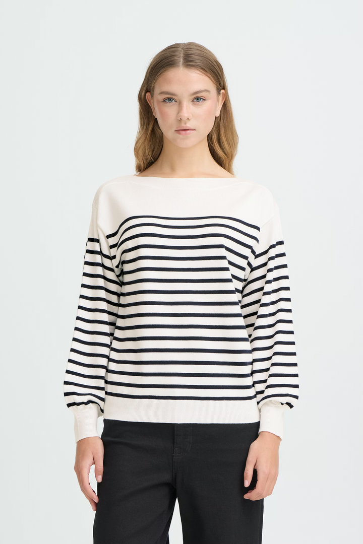 ICHI IHluls Boat Neck LS Solid+White Te Stripe