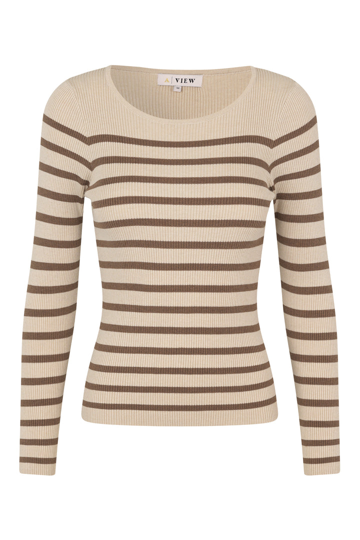 A-VIEW Lana Rib Stripe Blouse Sand/Brown