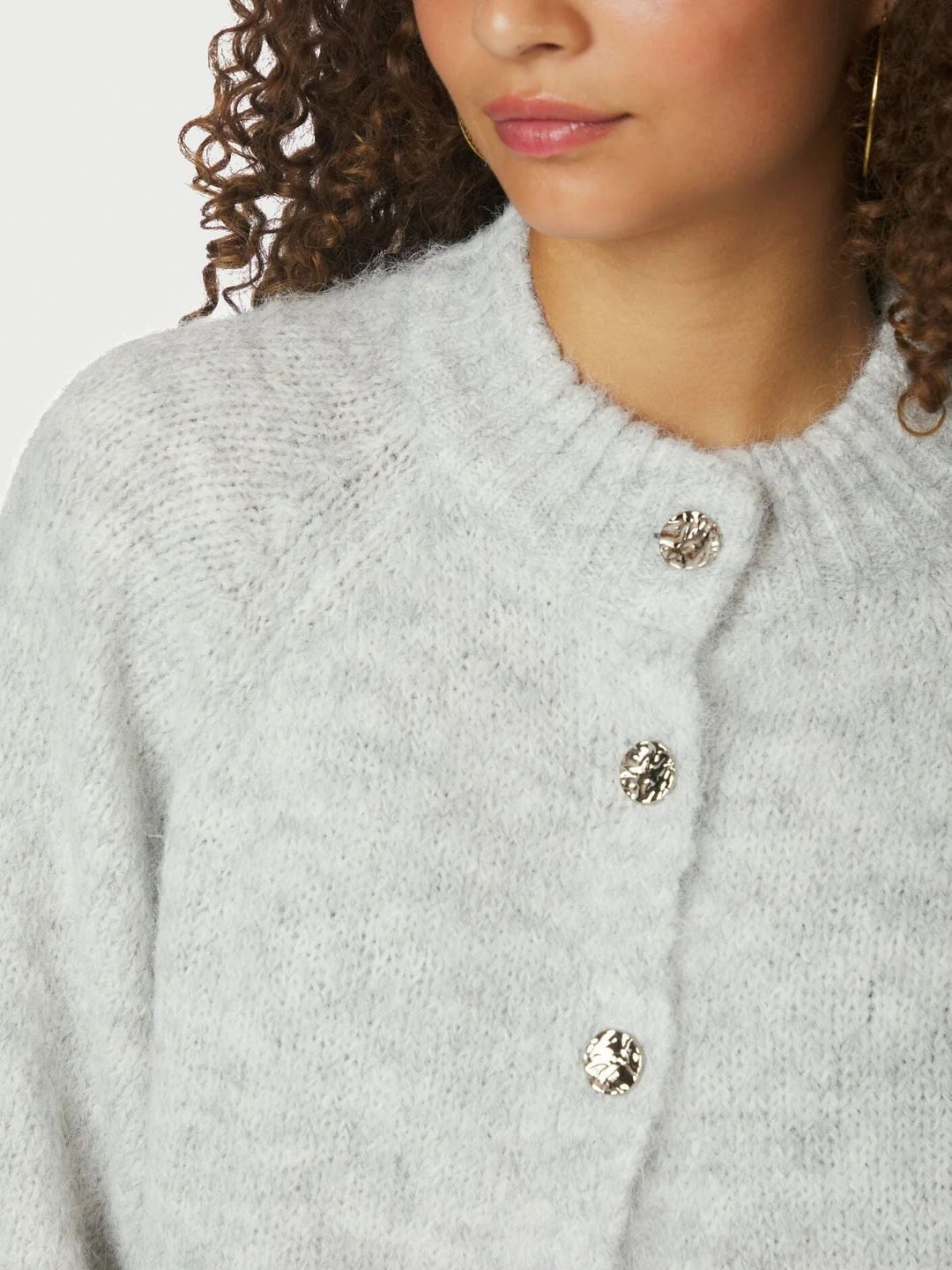 NEO NOIR Benuta Fluffy Knit Cardigan Light Grey Melange