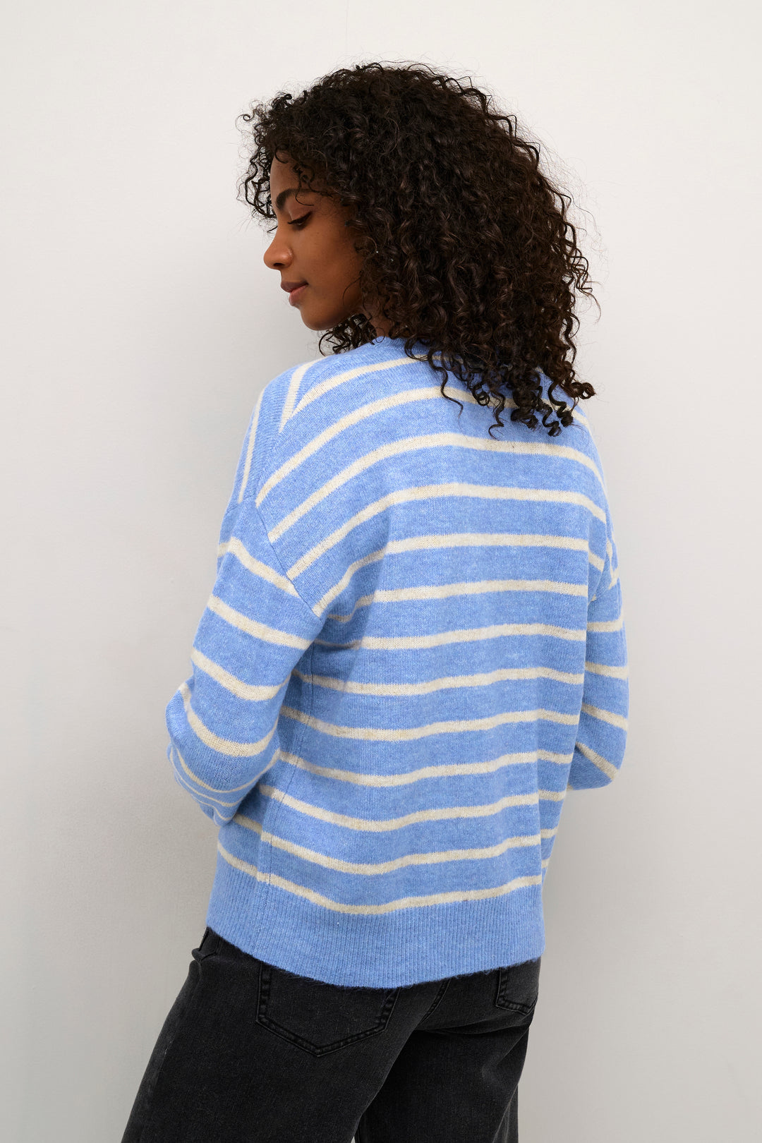 KAFFE KAlida Knit Pullover Blue Melange/Beige Stripe