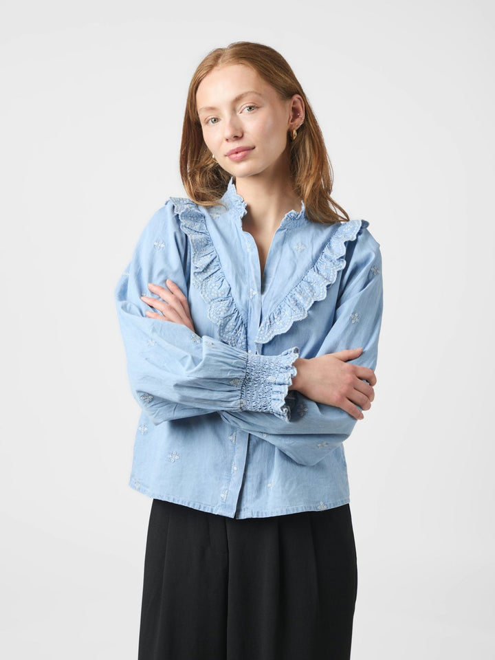 NEO NOIR Degas Denim Blouse Light Blue
