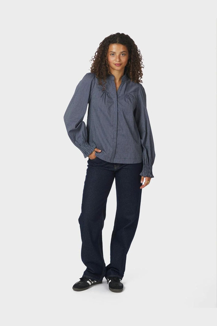 NEO NOIR Astrida Stripe Stone Blouse Navy