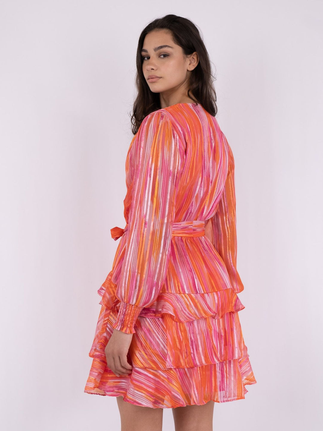 NEO NOIR Dennie Blurred Stripe Dress Orange