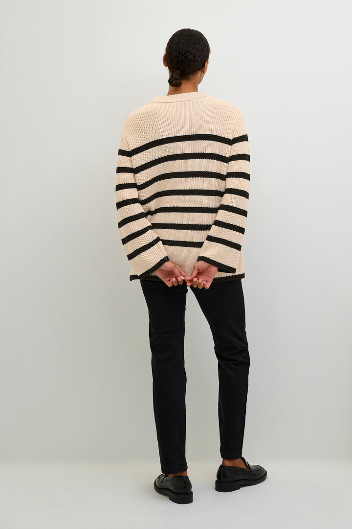 KAFFE KAcilla Knit Pullover Sand Dollar/Black Stripe