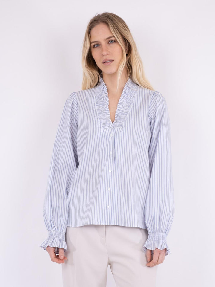 NEO NOIR Brielle Stripe Shirt White/Light Blue