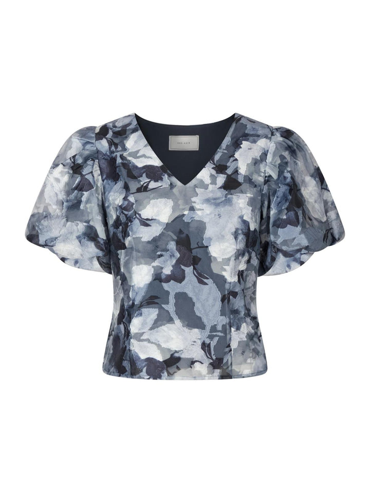 NEO NOIR Camia Brocade Floral Blouse Floral Grey