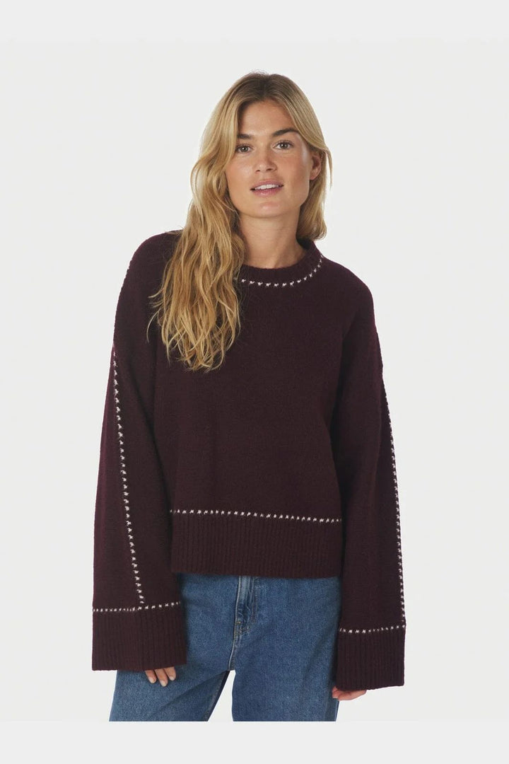 NEO NOIR Roeme Knit Stitch Blouse Wine