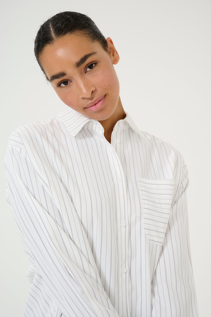 KAFFE KAtara Shirt White W.Grey Stripe