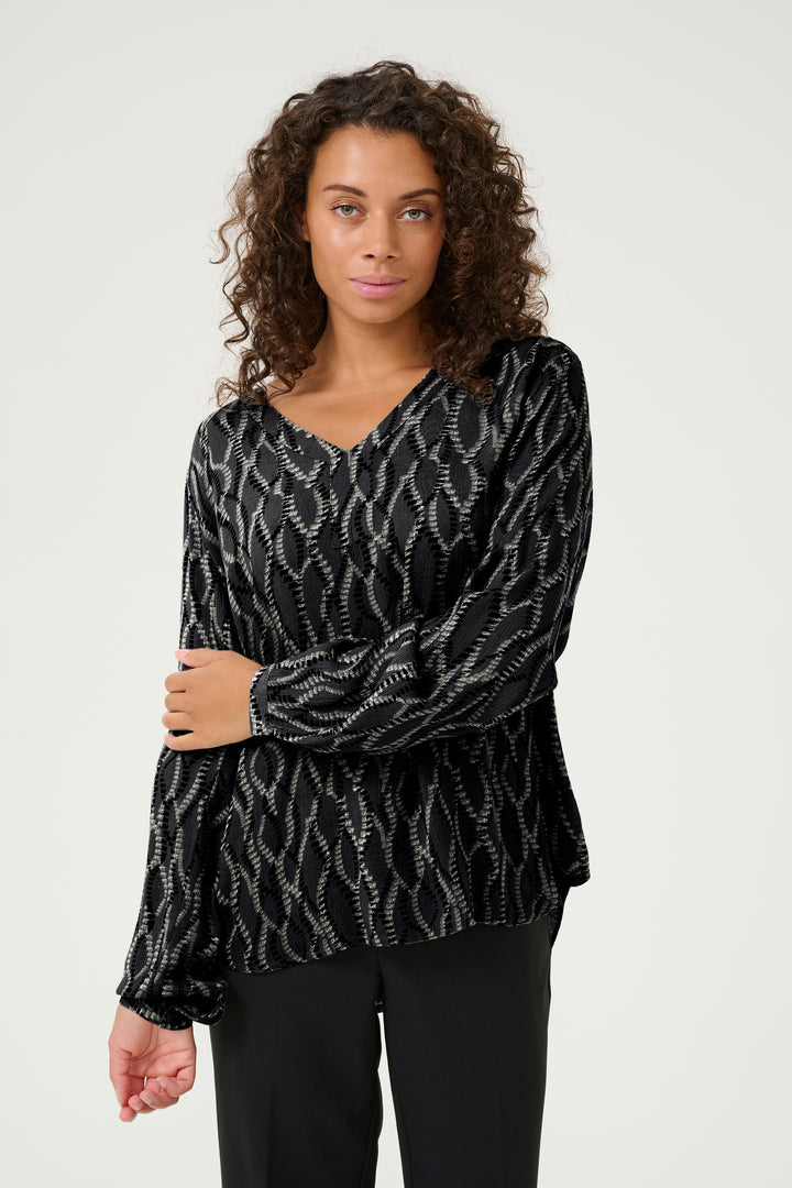 KAFFE KAamber Blouse LS Printed Black/Grey Graphic Simili