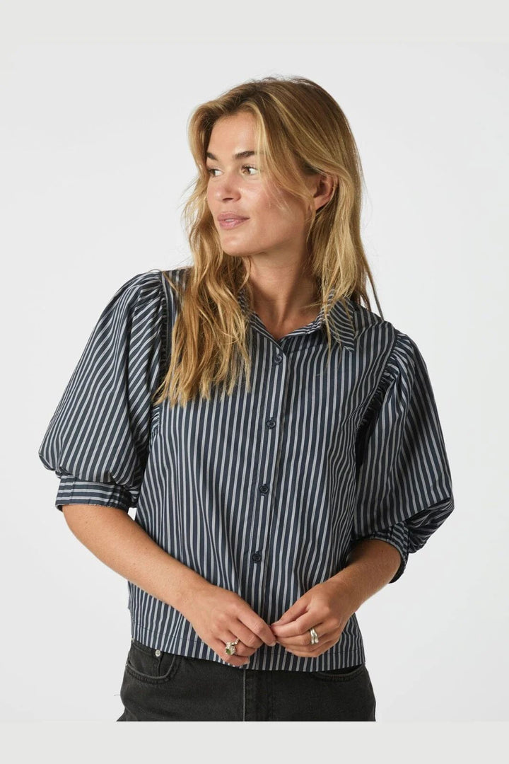 NEO NOIR Etta Stripe Shirt Navy