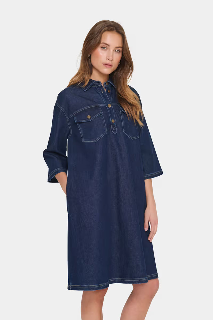 SAINT TROPEZ LoesaSZ Denim Dress Dark Blue Denim