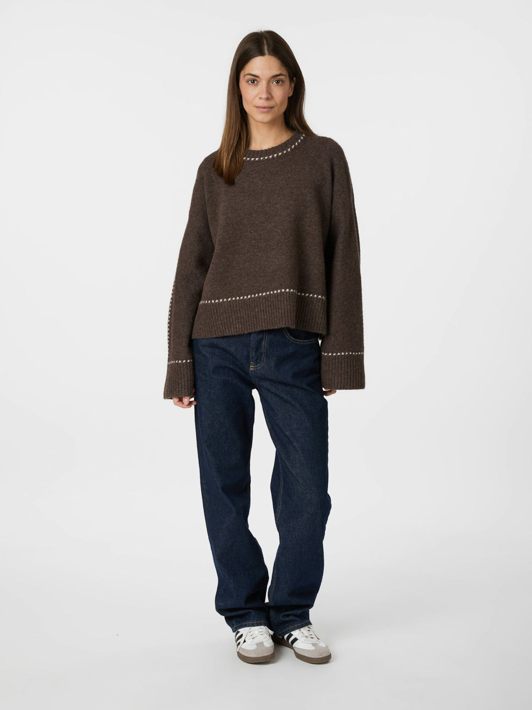 NEO NOIR Roeme Knit Stitch Blouse Brown Melange