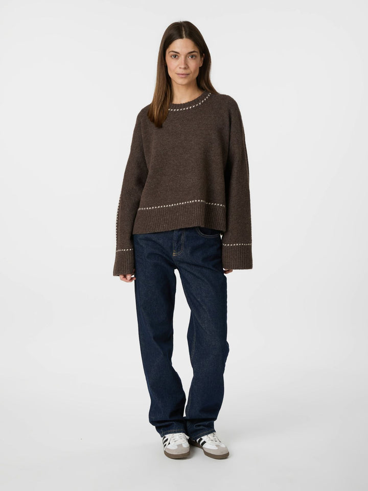 NEO NOIR Roeme Knit Stitch Blouse Brown Melange