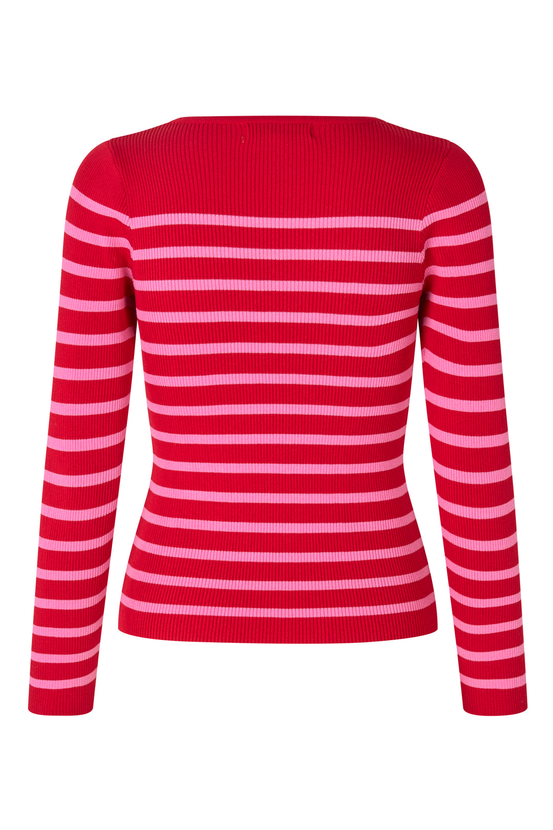 A-VIEW Rib Stripe Knit Blouse Rose/Red