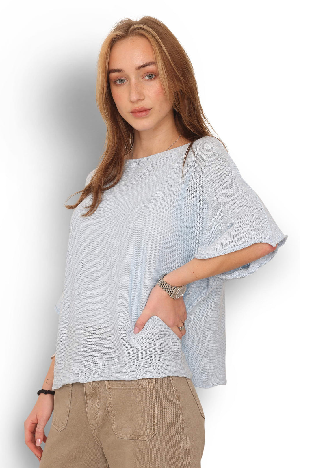 COPENHAGEN LUXE Lightweight Cotton Knit Top Light Blue