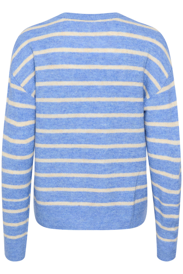 KAFFE KAlida Knit Pullover Blue Melange/Beige Stripe