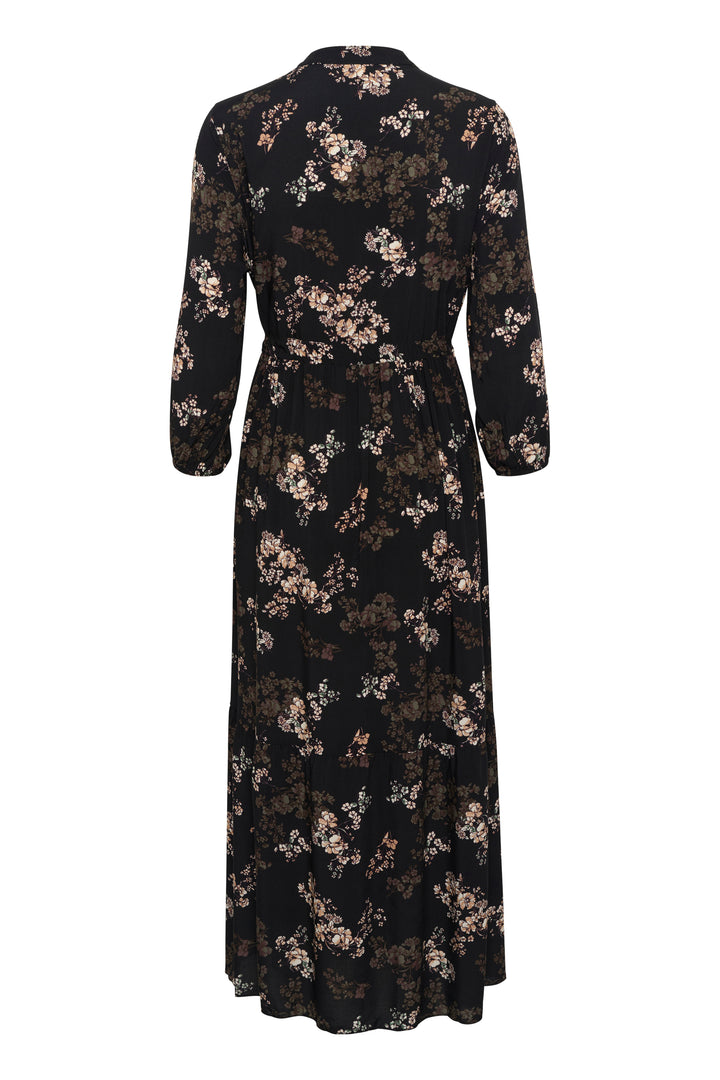 CREAM CRAlora Long Dress Black With Autumn Flowers