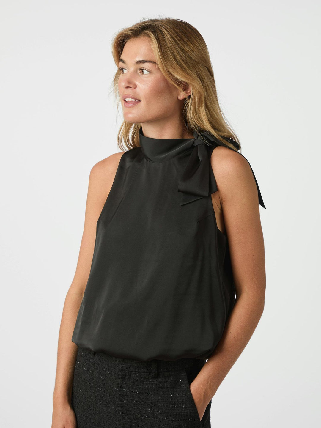 NEO NOIR Veda Drapy Satin Top Black