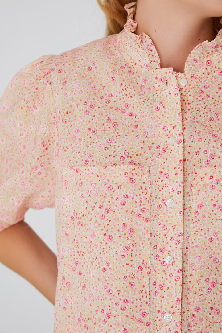 A-VIEW Tiffany Short Sleeve Shirt Yellow/Rose