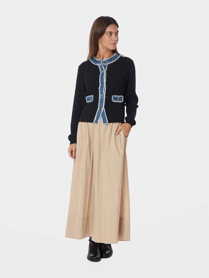 NEO NOIR Zelma Knit Denim Cardigan Navy