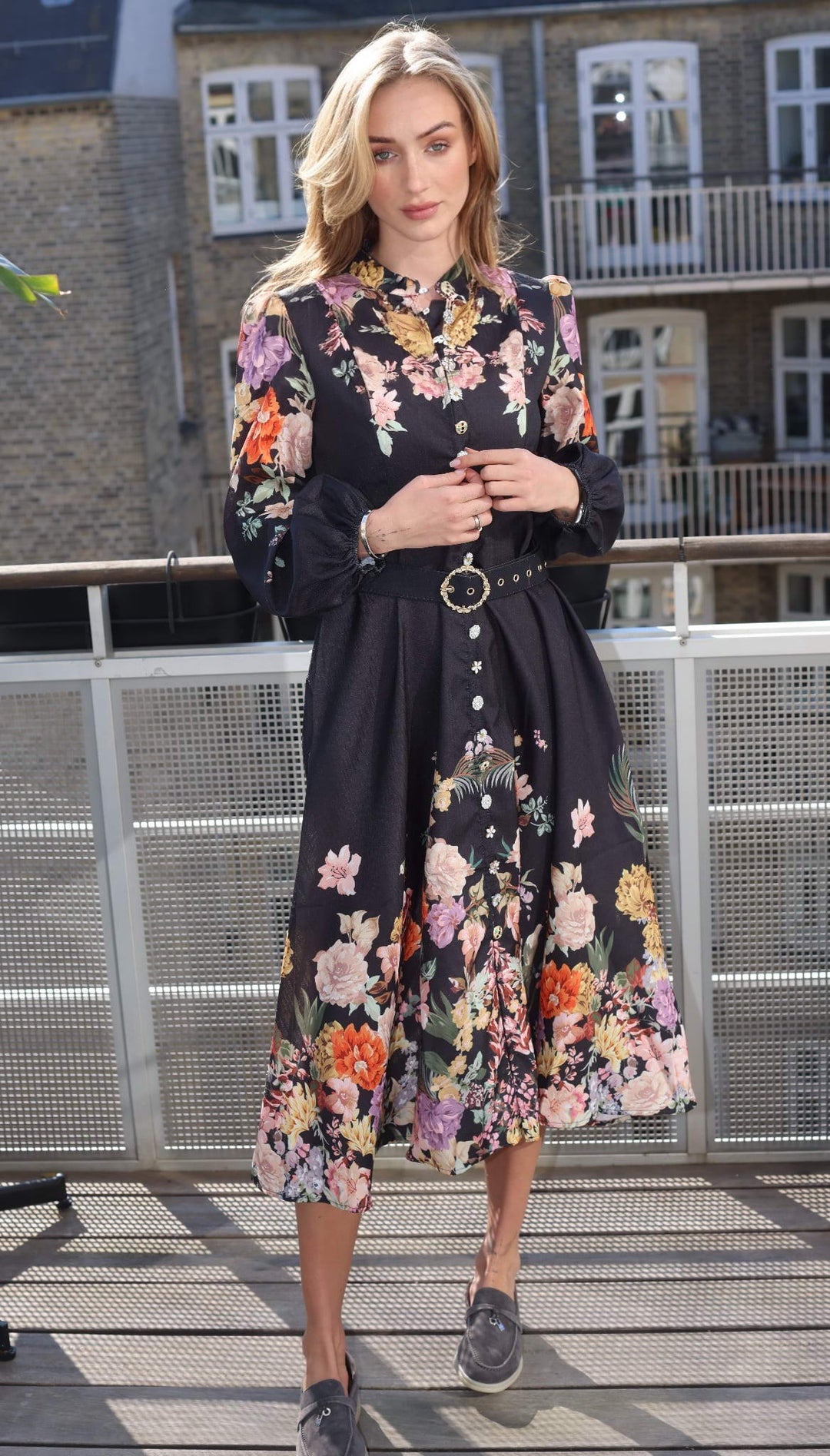 LONG DRESS Advanced Digital Print Black/Red Flowers