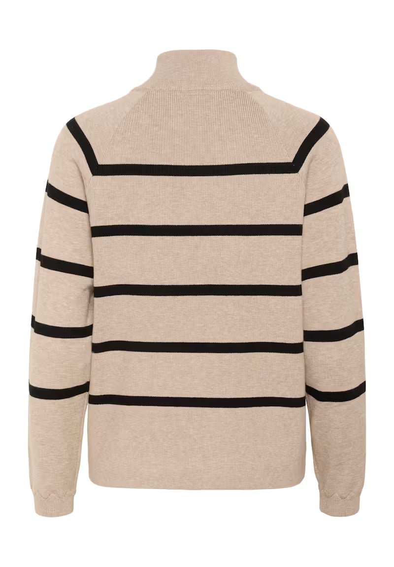 CREAM CRDela Button Pullover Cobbelstone Melange Stripe