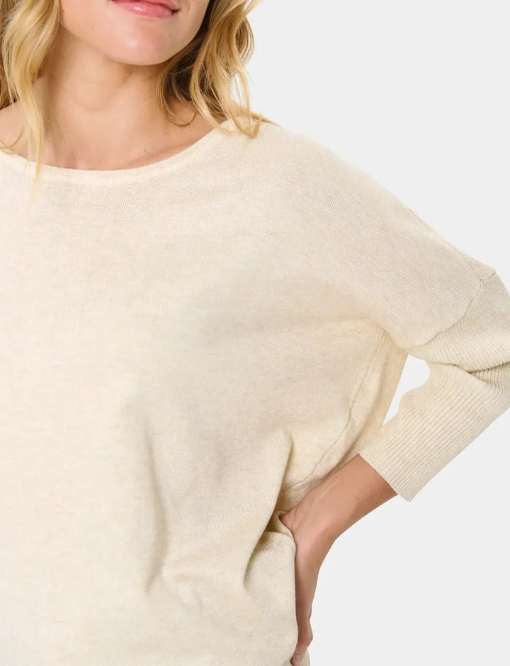 SAINT TROPEZ A2561 MilaSZ R-Neck Pullover Brown Rice Melange