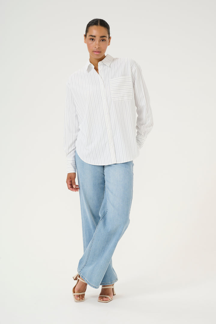 KAFFE KAtara Shirt White W.Grey Stripe