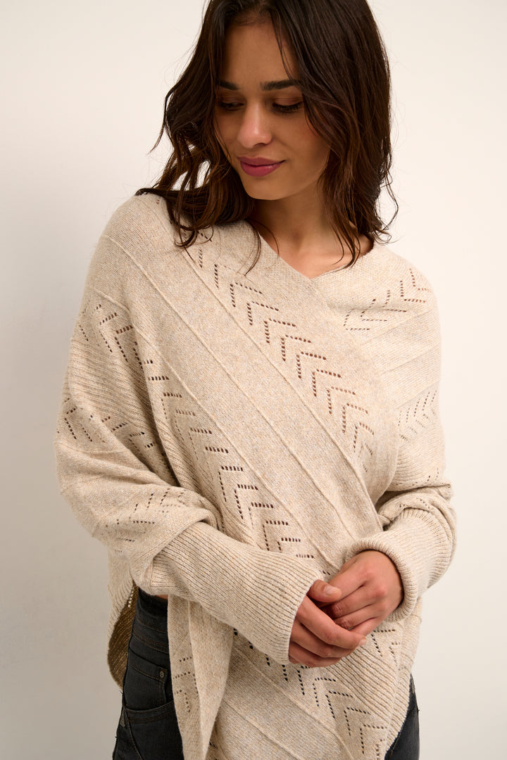 CREAM CRHoliday Knit Poncho Oat Melange