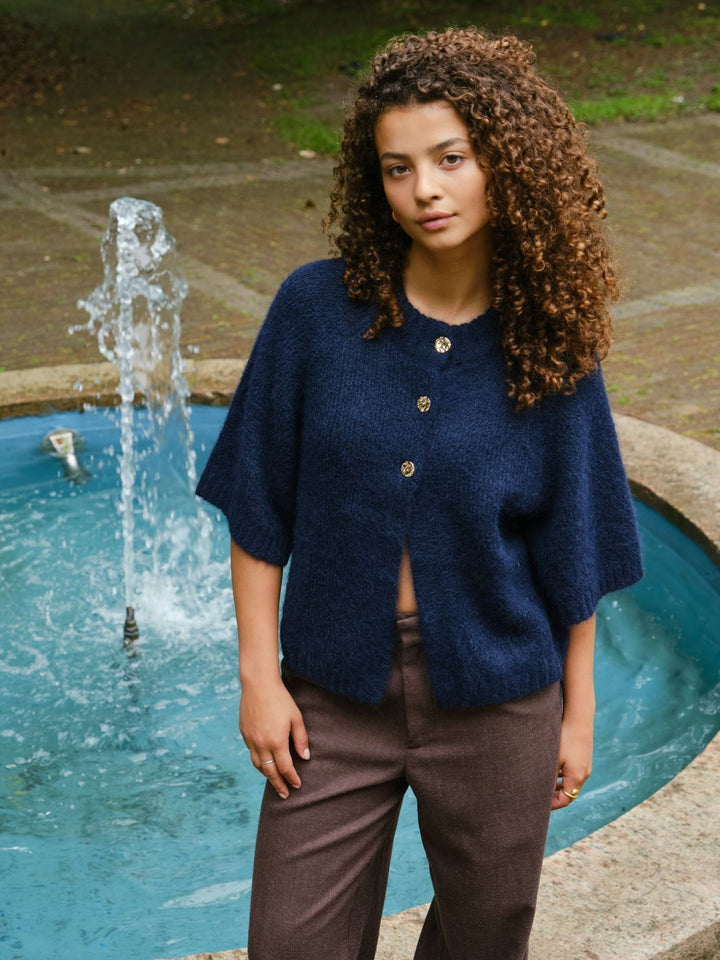 NEO NOIR Benuta Fluffy Knit Cardigan Navy