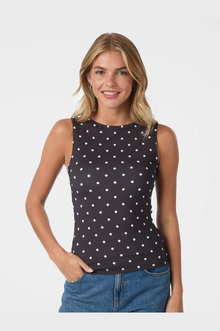 NEO NOIR Ditty Jersey Dot Top Black