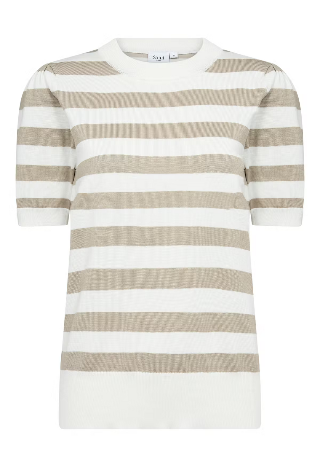 SAINT TROPEZ MilaSZ SS Block Stripe Pullover Ice Plaza Taupe Block Stripe