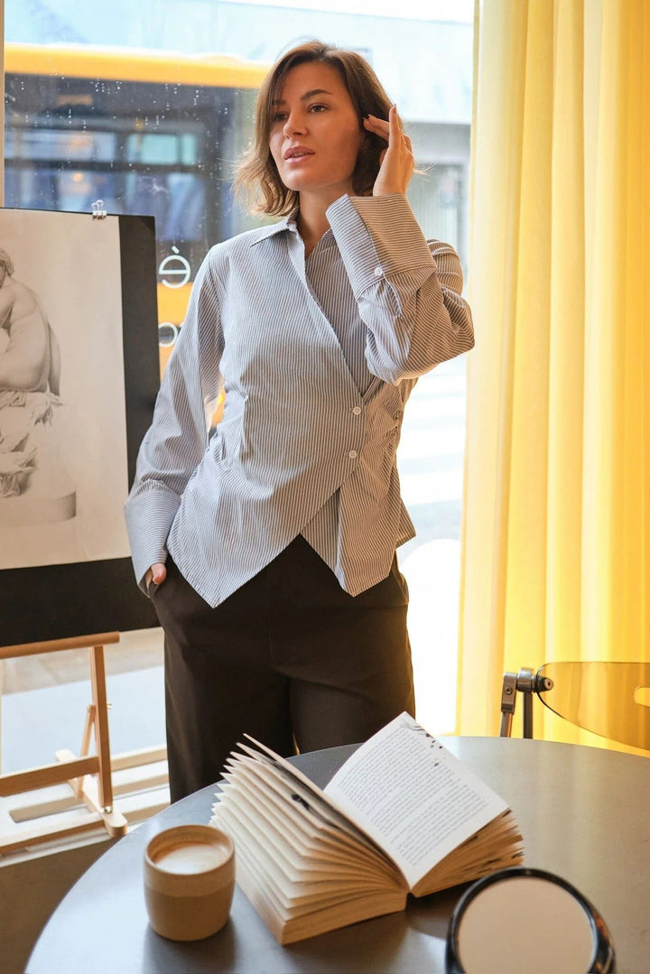 NEO NOIR Fenli Striped Shirt Grey