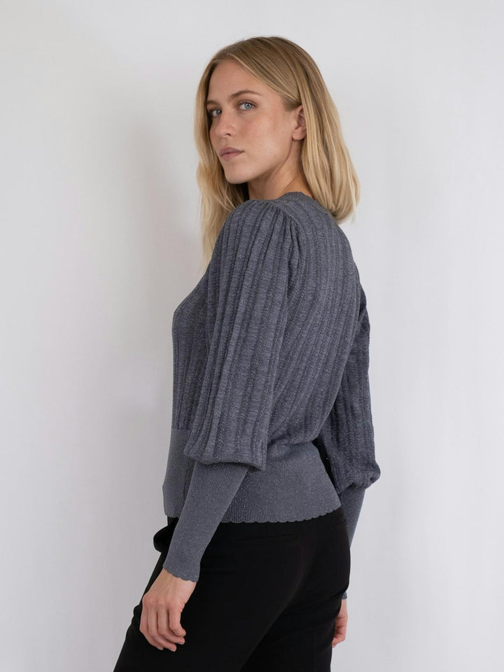 NEO NOIR Dary Glitter Knit Blouse Steel Grey