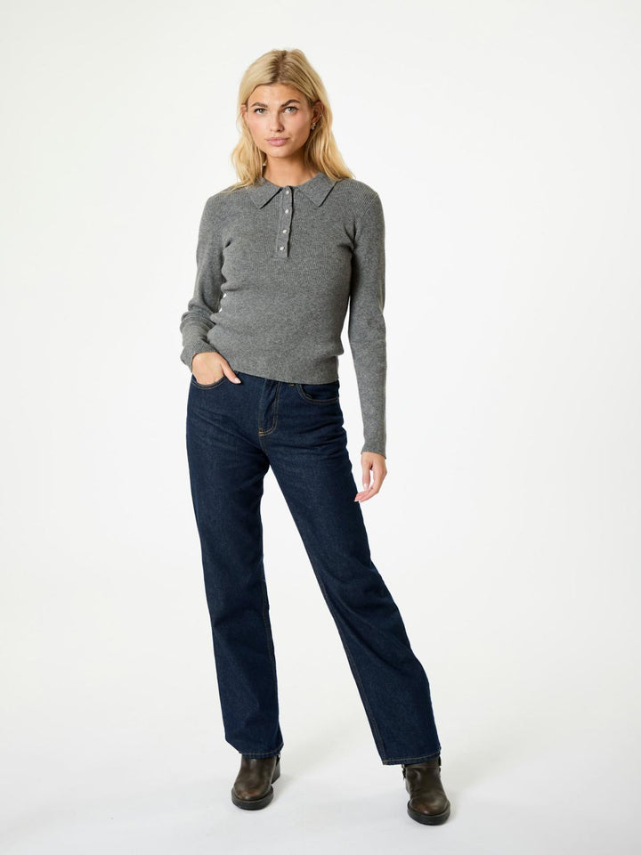 NEO NOIR Panama Knit Blouse Dark Grey Melange