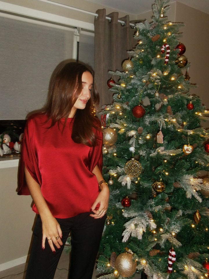 NEO NOIR Liora Heavy Sateen Blouse Dark Red