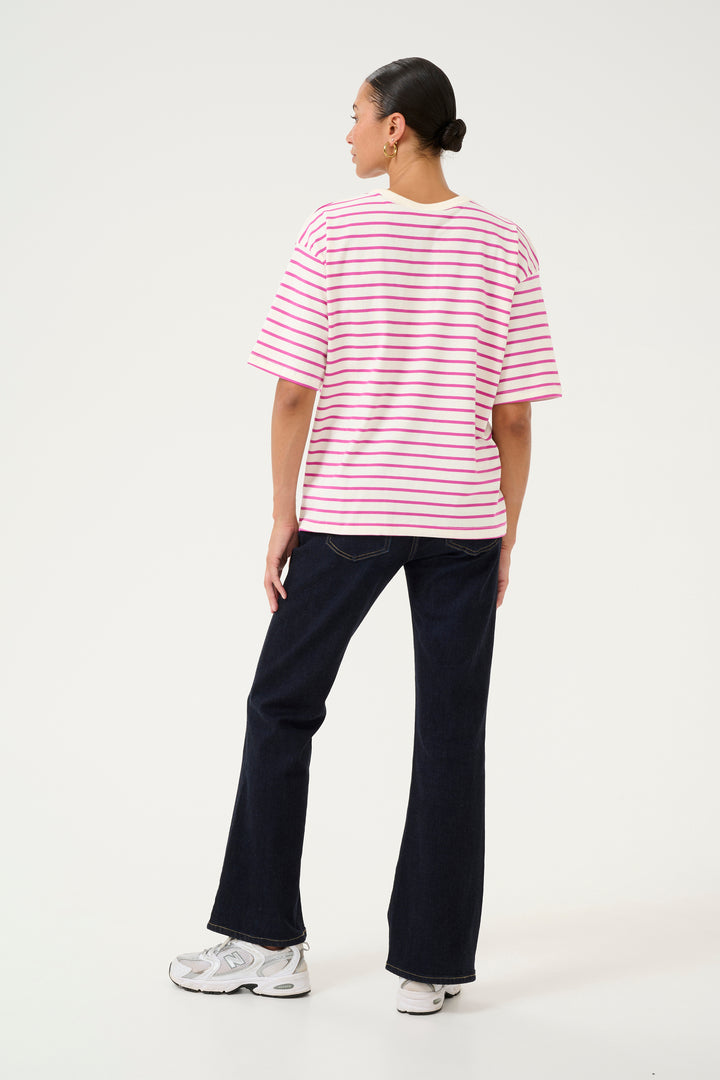 KAFFE KAwinny 1/2 Sleeve T-Shirt Ant.White/Fuchsia Stripe