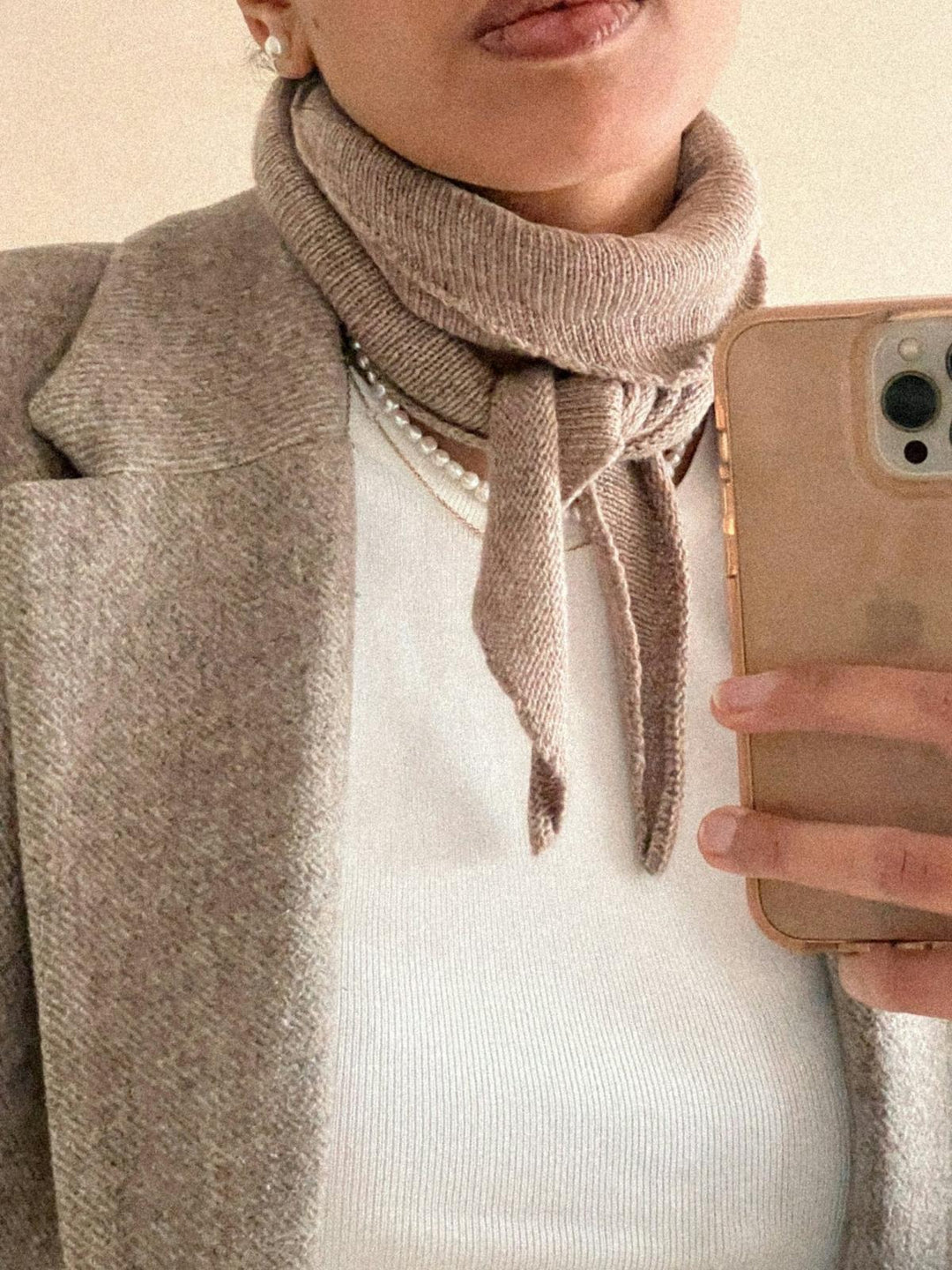 NEO NOIR Misty Knit Scarf Beige Melange