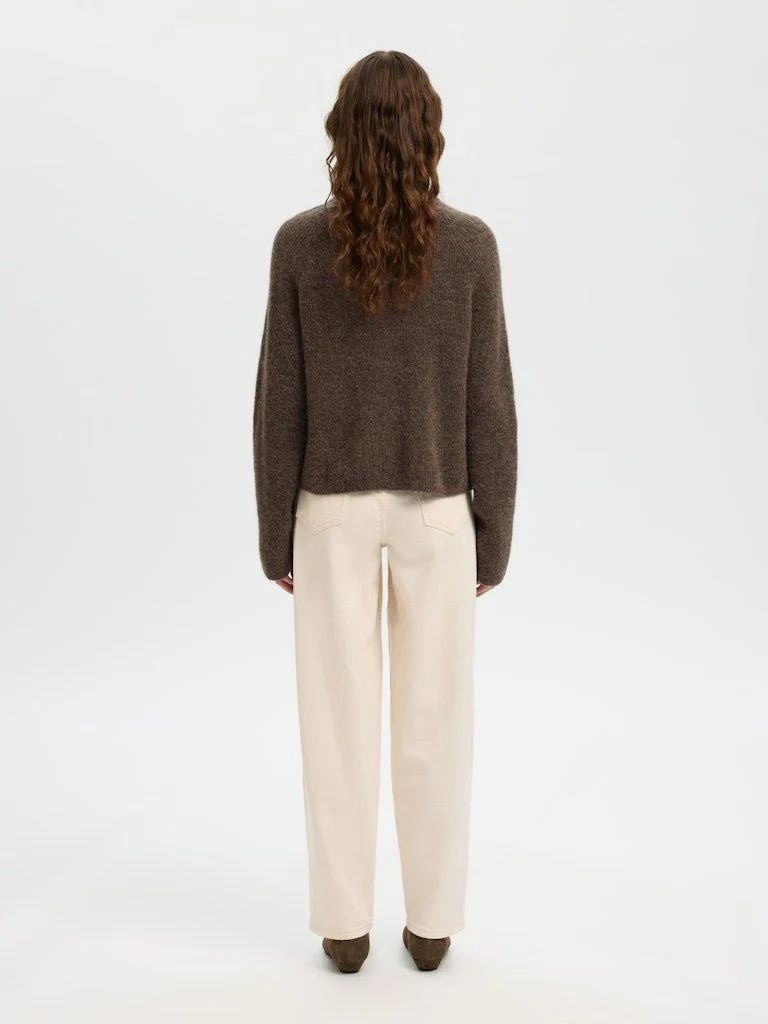 SELECTED Sia Ras LS Knit Short Cardigan Chocolate Chip
