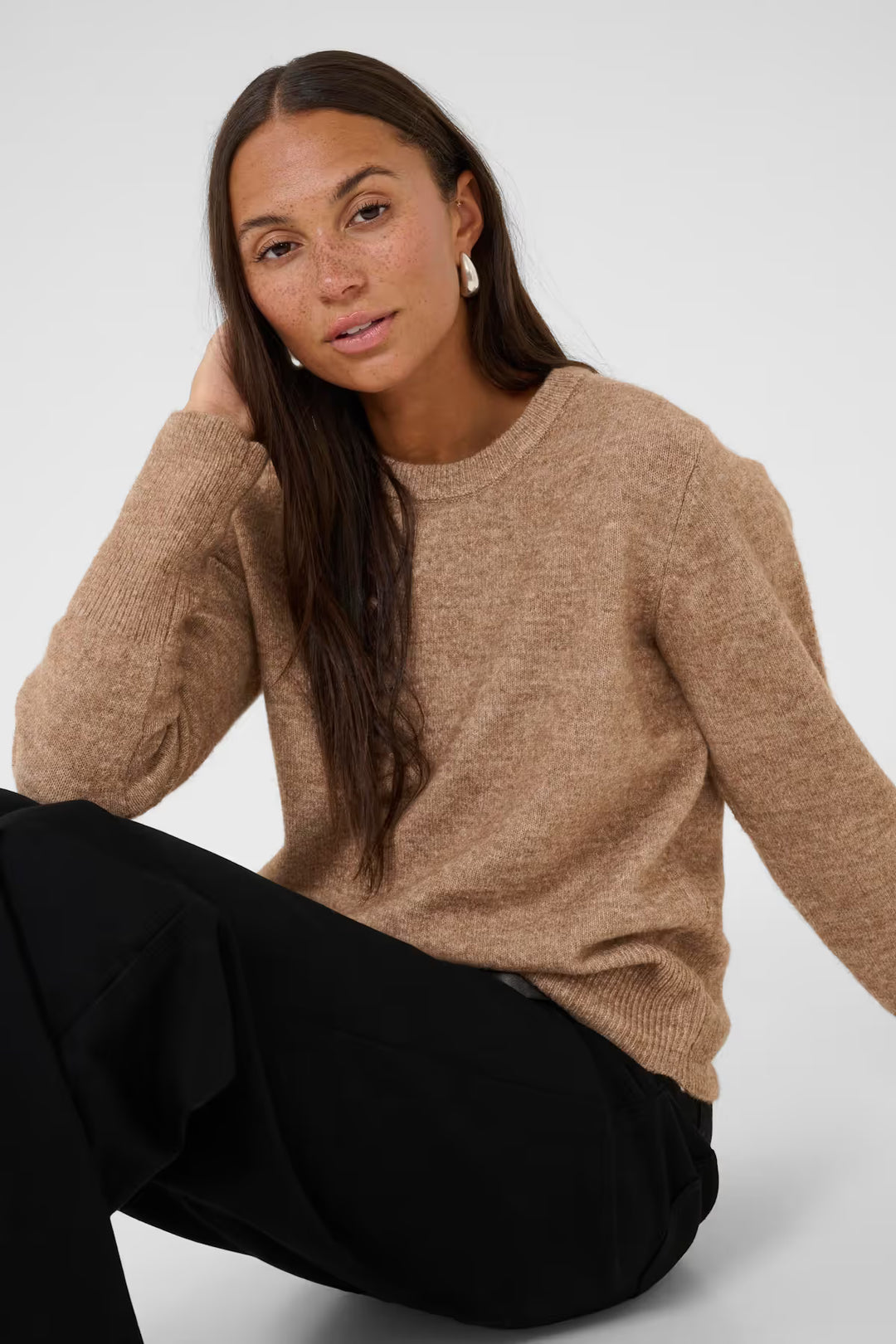 KAFFE KAniel Crew Neck Pullover Toasted Coconut Melange
