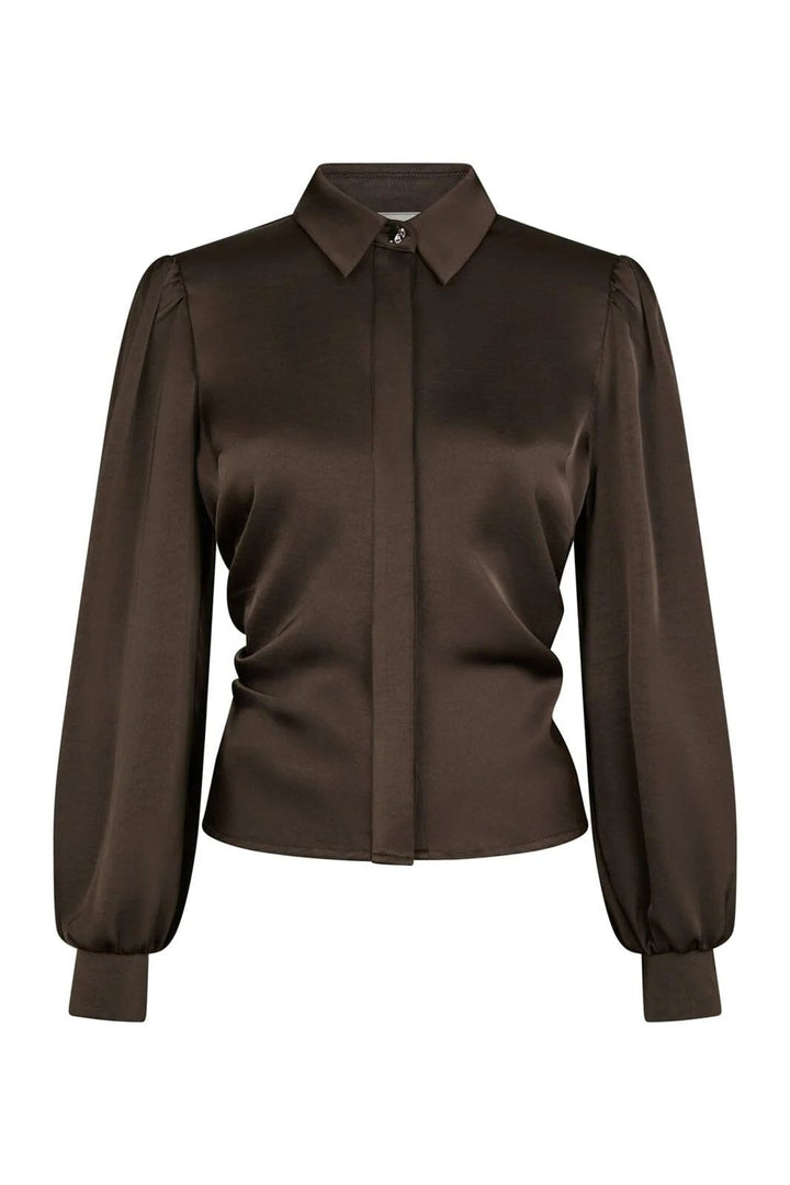 NEO NOIR Fransala Heavy Sateen Shirt Dark Brown