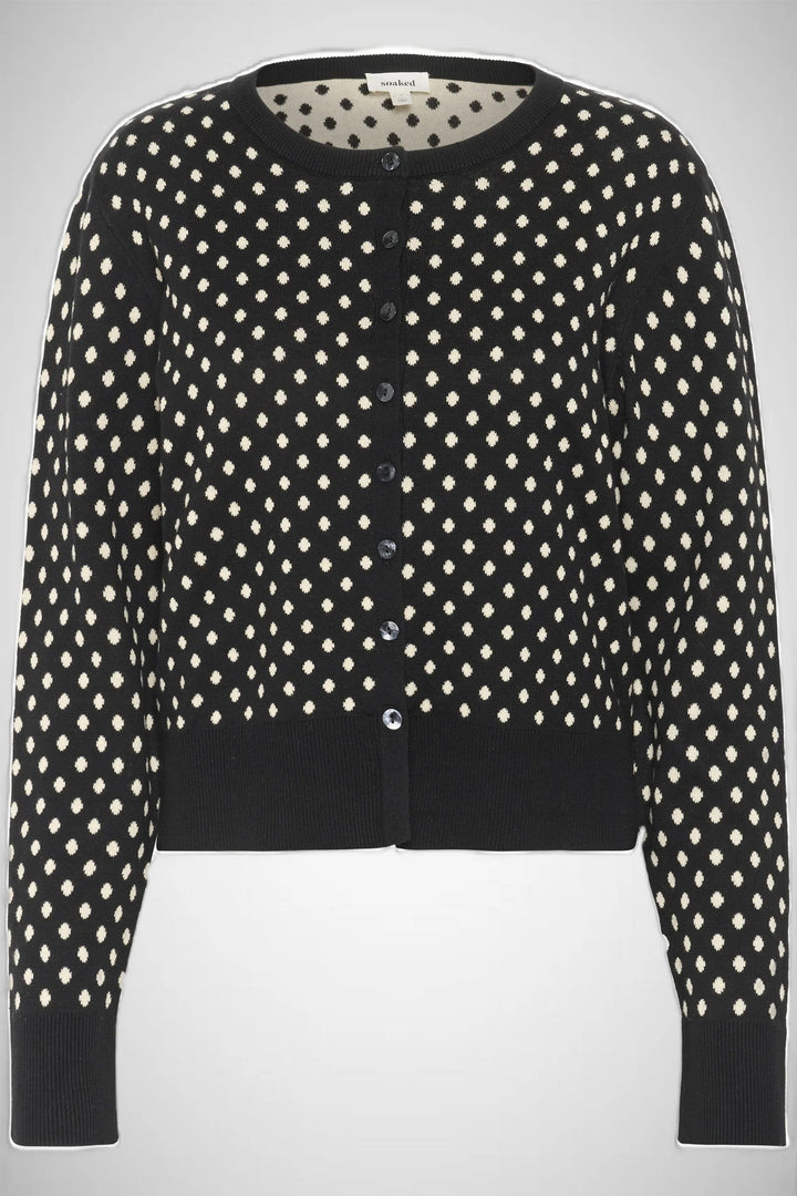 SOAKED IN LUXURY Gya Cardigan Black W Sandshell Dot