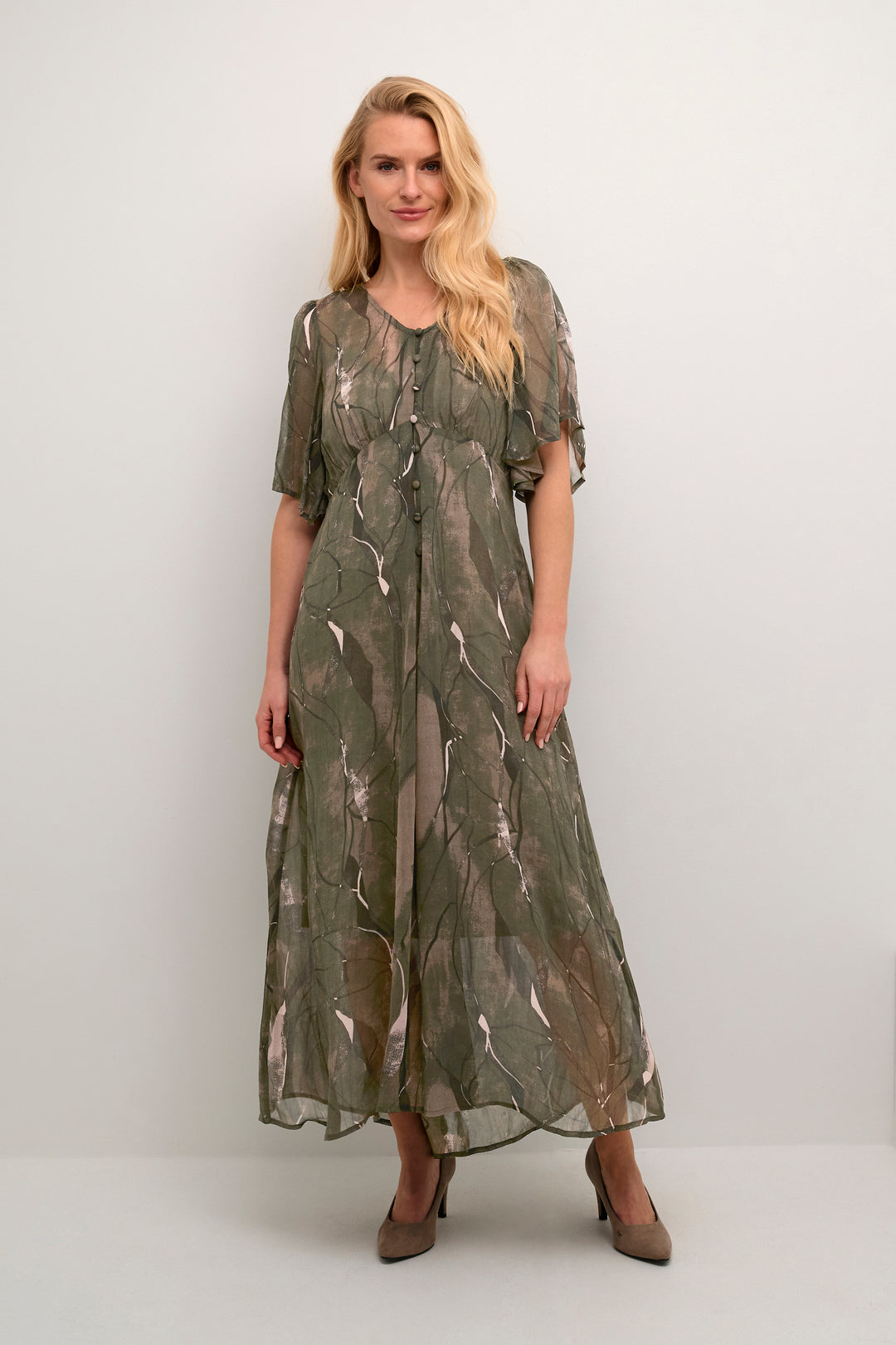 CREAM CRChery Long Dress Overland Trek Forest