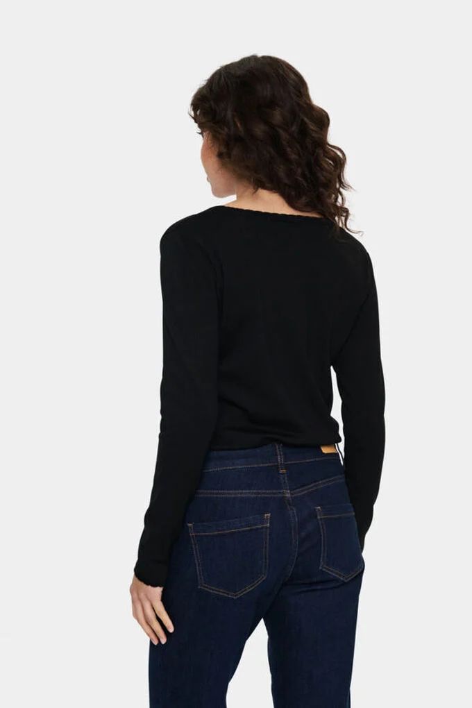 SAINT TROPEZ MilaSZ LS V-Neck Pullover Black